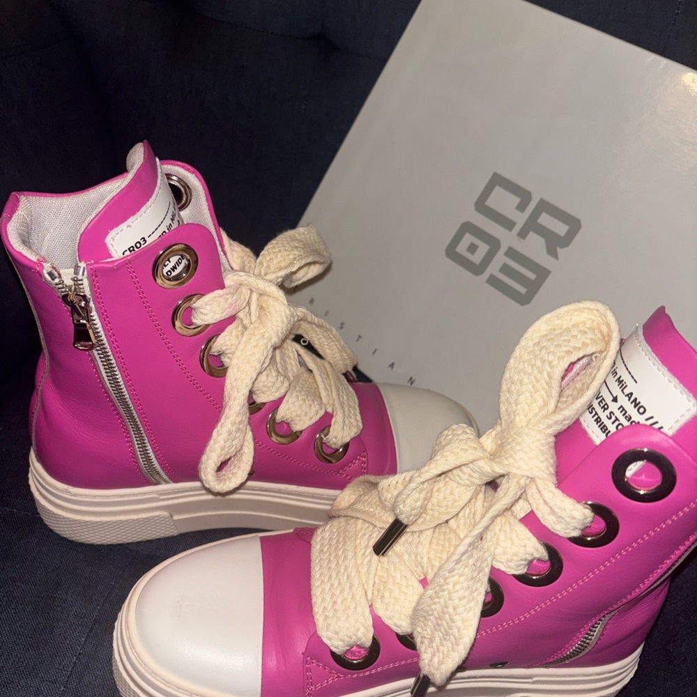 CRISTIANZEROTRE CALIPSO 300 FUXIA Pink High-Top Sneakers with White Laces
